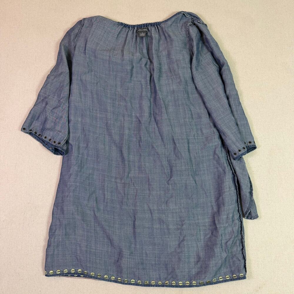Embroidered Tencel Chambray Tunic Peasant Dress Women's S Boho Festival Cottage - Picture 14 of 14